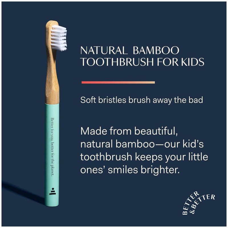 Better & Better Natural Bamboo Toothbrush for Kids | Extra Soft Bristle Toothbrush | 100% Plant-Based | Reusable Handle, Replaceable Brush Head | Eco-Friendly, Zero Plastic (Variety Pack of 3)