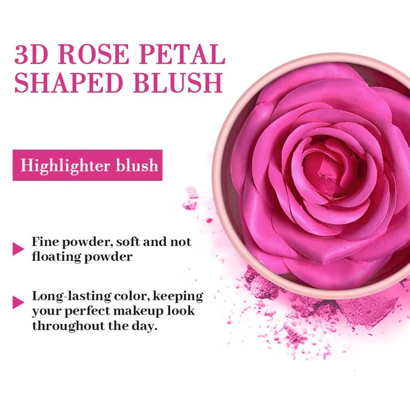 Pink Rose Petal Blush, 3D Rose Makeup Flower Petal Blush for Cheeks, Natural Glowing Redness Long Lasting Buildable Color, Contouring and Brightening, Makeup Powder blusher as Festival Gifts(#02)
