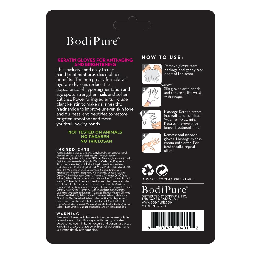 Bodipure Premium Hand Mask Keratin Gloves | Moisturizing Gloves for Dry Hands & Nail-Strengthening & Cuticle Softening | Spa Experience at Home | Chemical Free & For All Skin Types | 12 Pairs