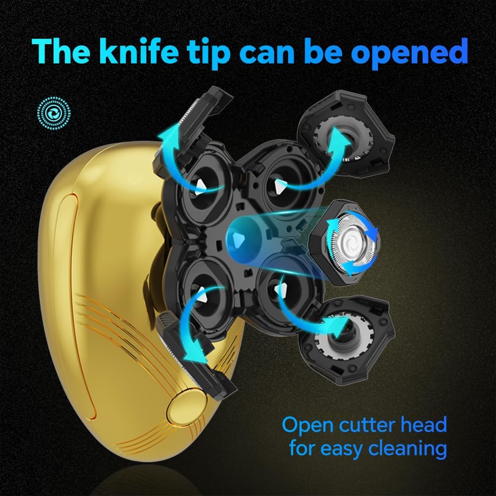 5-in-1 Electric Cordless Razor for Men | Bald Head Shaver Grooming Kit with Nose Trimmer & LED Display - Gold