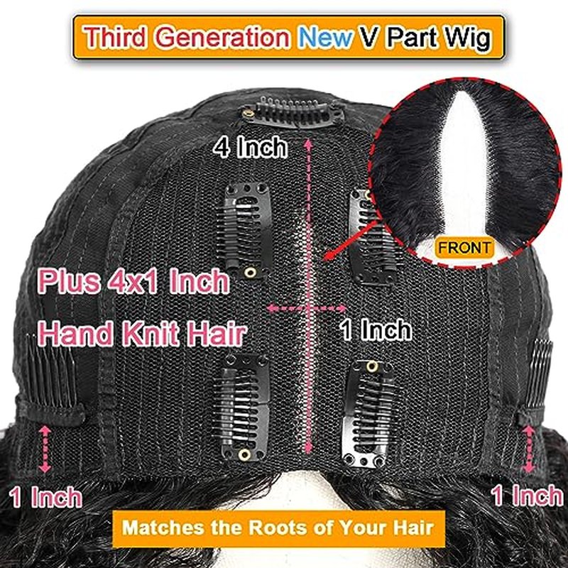 V Part Wig Human Hair Kinky Curly Natural Black 18 Inch | Curly Human Hair Wig Upgrade U Part Human Hair Wigs for Black Women Glueless Wig Wear and Go 180 Density