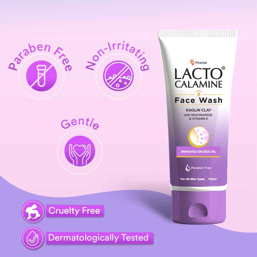 Lacto Calamine Face Wash with Kaolin Clay for Oily Skin, 100 ml (Pack of 2)