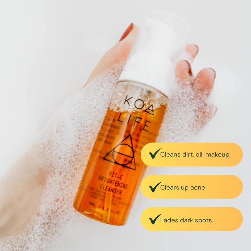 KOA LIFE Vit-C Brightening Facial Cleanser XL - Vitamin C Facial Wash, Skin Illuminating Face Wash, Gentle Foam Cleanser, Vegan - 3.38 Fl Oz