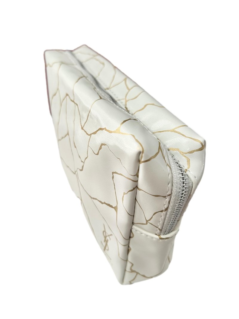Yves Saint Laurent YSL Cosmetic White Gold Marble Zip Pouch Makeup Bag YSL Fragrance Bag (5.5L X 5H X 2W) - SMALL