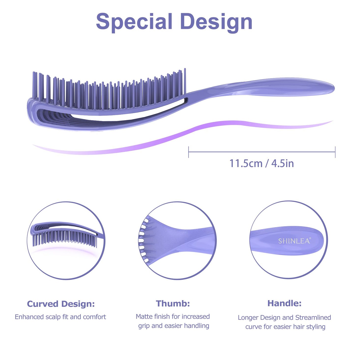 Detangler Brush for Curly Hair, Hairbrush for Wet Dry Thick Thin, Easily Comb Through Curl Hair and Reduces Breakage, Curly Brush for Women Men Kid (Purple)