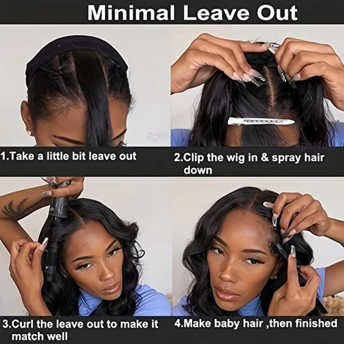 Short Wavy V Part Wigs For Black Women, Wear&Go Upgrade U Part Bob Wig, Glueless Half Wig Heat Resistant Synthetic Hair Soft As Human Hair (Black, 12 Inch)