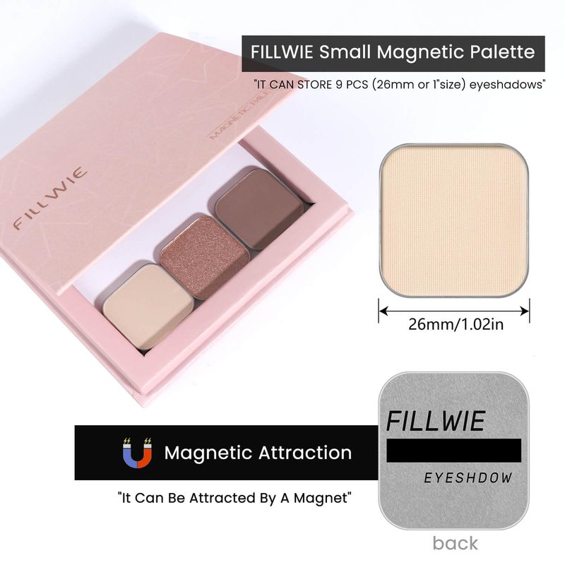 Fillwie 3-Color Single Eyeshadow Refill Set – Ivory, Champagne & Cool Brown, Matte & Shimmer, Highly Pigmented & Long-Lasting, 1.02” (26mm) Square Metal Pans, No Case, Fits Magnetic Palettes