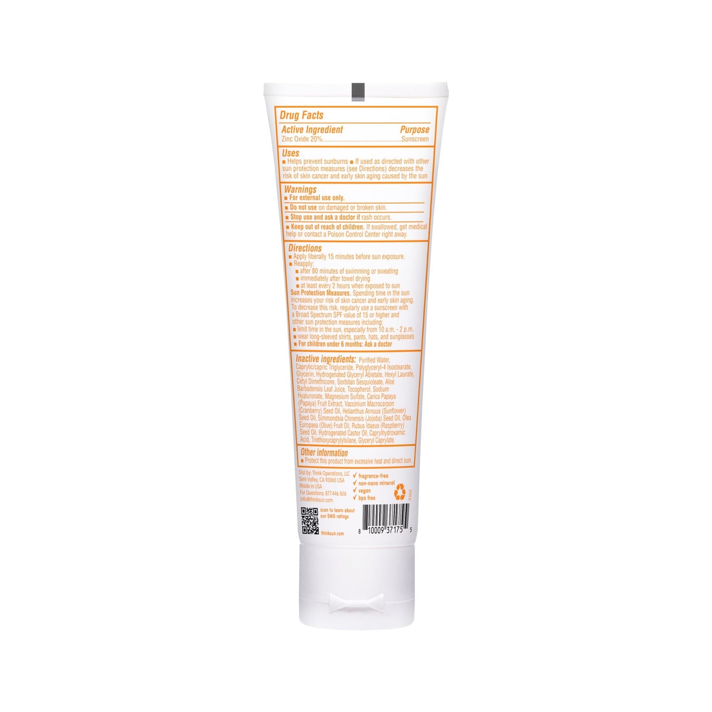 Thinkbaby SPF 30 Mineral Baby Sunscreen, Clear Zinc Oxide, 3 fl oz – Natural, Water Resistant, Kids & Toddler Sun Protection, Reef Safe
