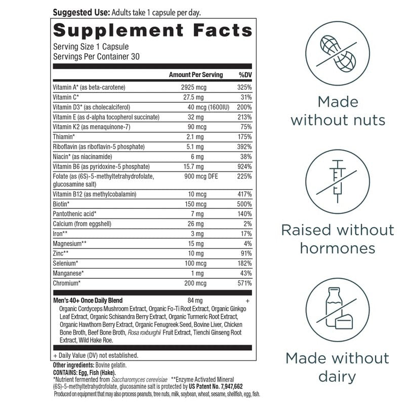 Ancient Nutrition Multivitamin for Men, Multi Men's 40+ Once Daily Vitamin Supplement, Magnesium, Vitamin A, Methylated B and K2, Supports Immune System , 30 Ct