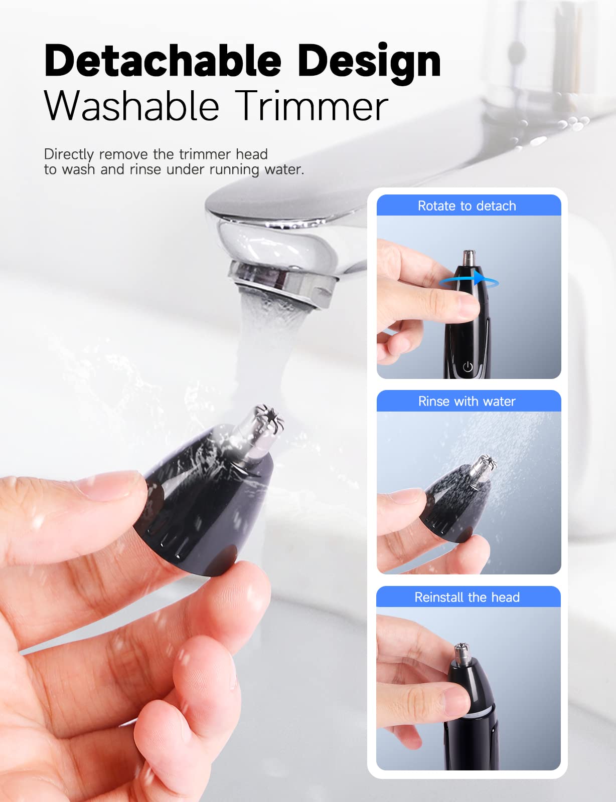 ZORAMI Rechargeable Ear and Nose Hair Trimmer - 2026 Professional Painless Eyebrow & Facial Hair Trimmer for Men Women, Powerful Motor and Dual-Edge Blades for Smoother Cutting Black