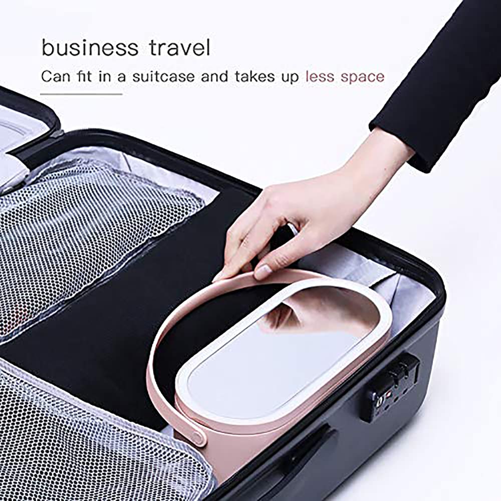 Yesinaly Travel Makeup Organizer Box with LED Mirror, Pink Portable Makeup Case Touch Switch Home Cosmetic Box