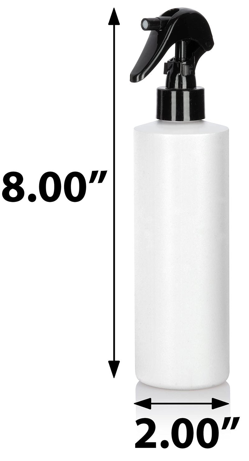 JUVITUS 8 oz / 240 ml White Refillable Plastic Cylinder Squeeze Bottle with Black Trigger Sprayer - 12 PACK