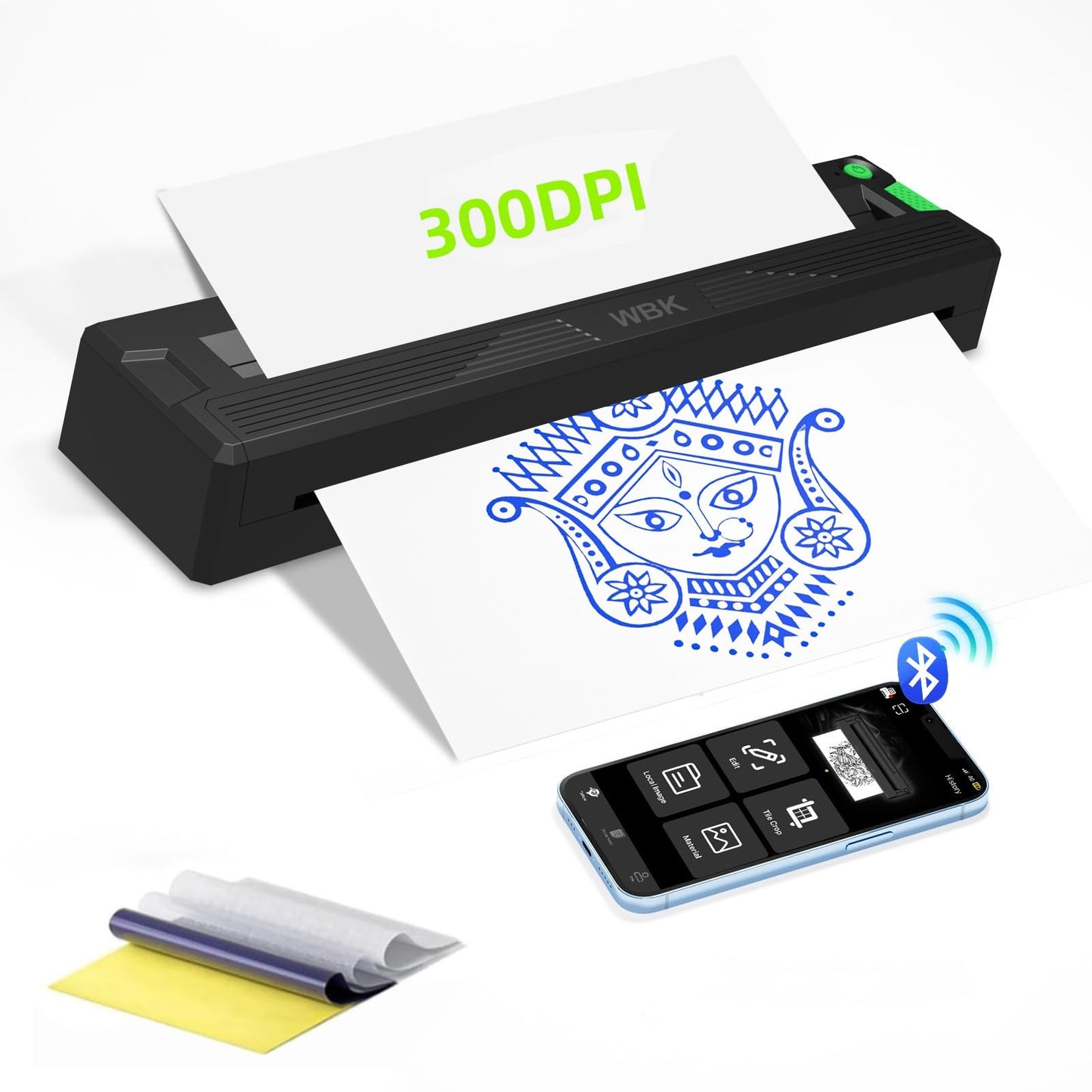 wbk Tattoo Stencil Printer,2026 New Thermal Portable Wireless Bluetooth Inkless Tattoo Printer Machine for Tattoo Beginners&Artists,with 3pcs Tattoo Transfer Paper,Compatible with Phone/Pc&Pad