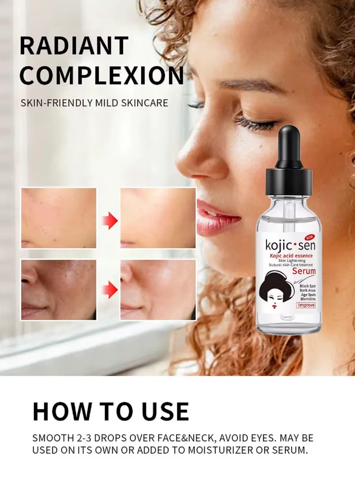 Kojic Acid Essence Serum for Radiant Complexion – Hydrating Facial Essence with Ceramide and Hyaluronic Acid – Reduces Dark Spots and Blemishes – 30ml