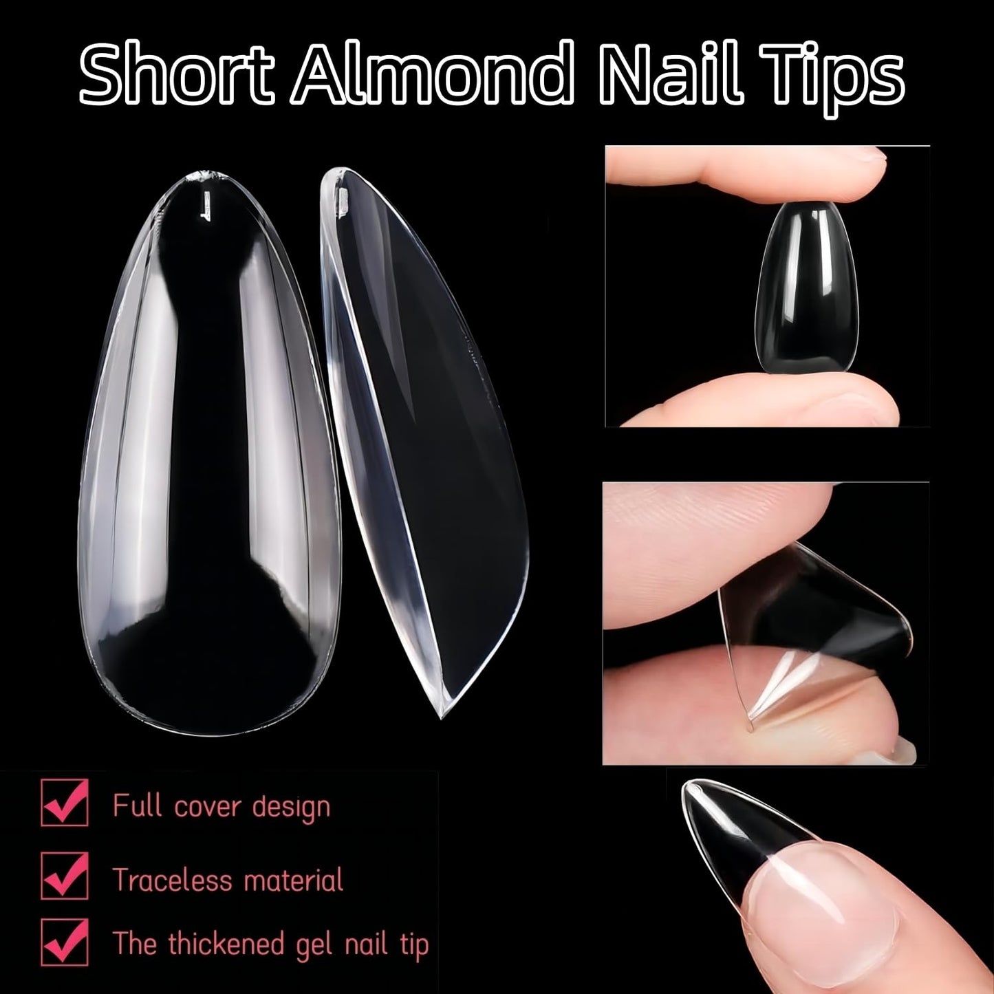 1000Pcs Soft Gel Nail Tips Clear Almond and Square Medium Nails Set