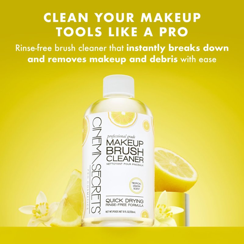 Cinema Secrets Original Makeup Brush Cleaner Spray - Professional Cleanser for Makeup Brushes - Quick-Drying, Rinse-Free Formula - Removes Stubborn Waterproof Make Up - Lemon (2 fl oz)