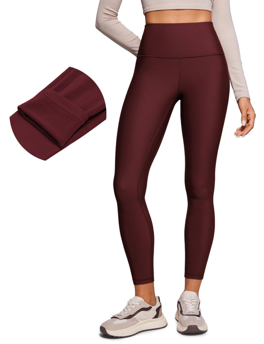 CRZ YOGA Womens High Waisted Fleece Lined Leggings 25 inches - Winter Warm Thick Thermal Soft Workout Yoga Pants Red Merlot Medium