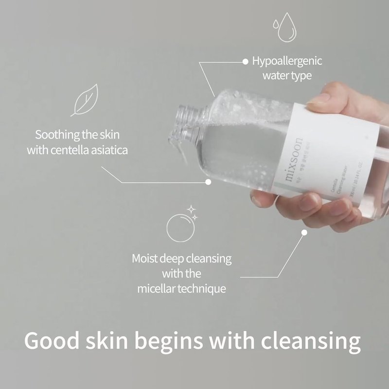 mixsoon Centella Cleansing Water 10.14 fl oz / 300ml Face Cleanser for Sensitive Skin Centella Asiatica Aloe Vera Korean Glass Skin Care