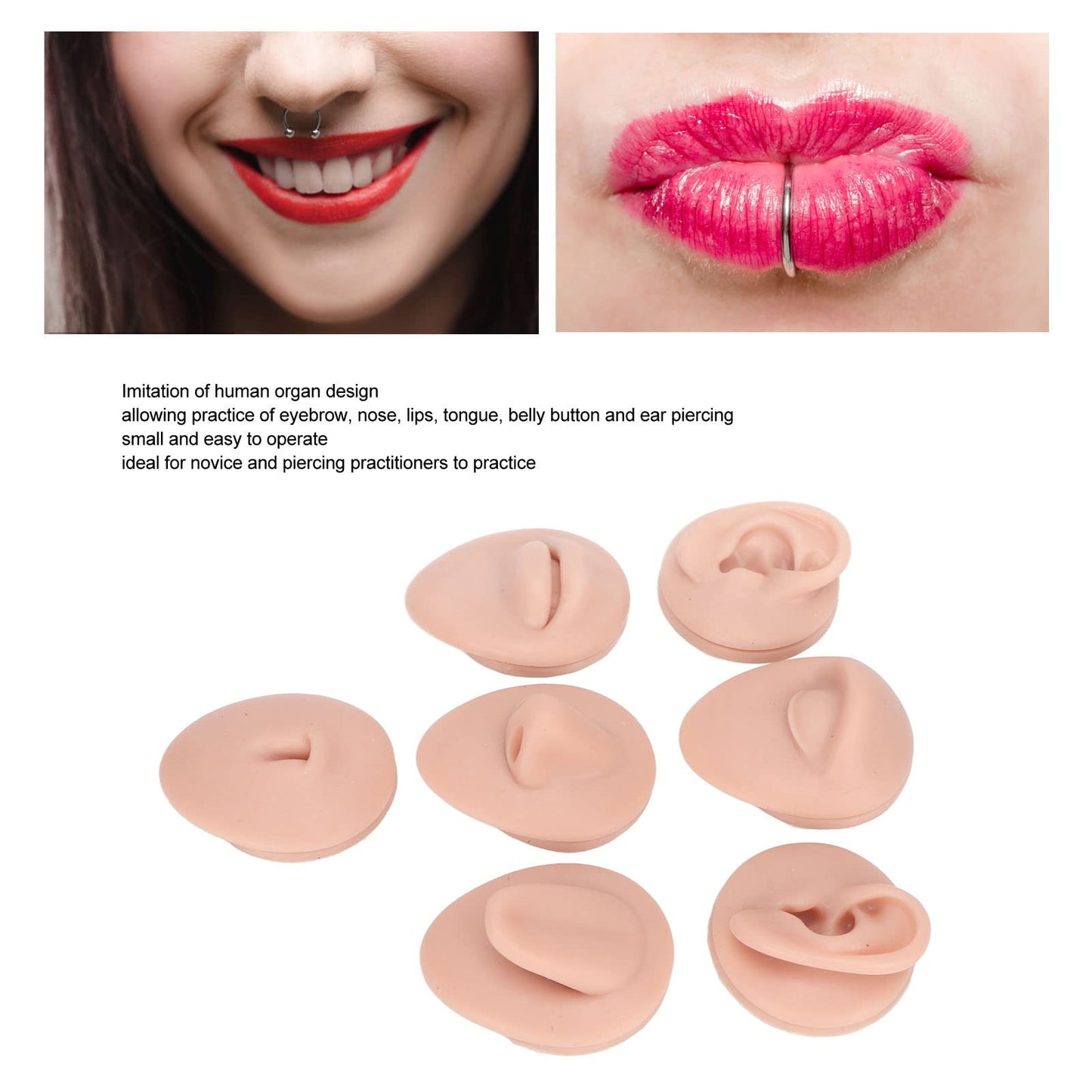 Body Piercing Practice Model, Simulation Silicone Piercing Practice Body Parts, for Practice Eyebrow, Nose, Lips, Tongue, Belly Button and Ear Piercing (Medium Skin Color)