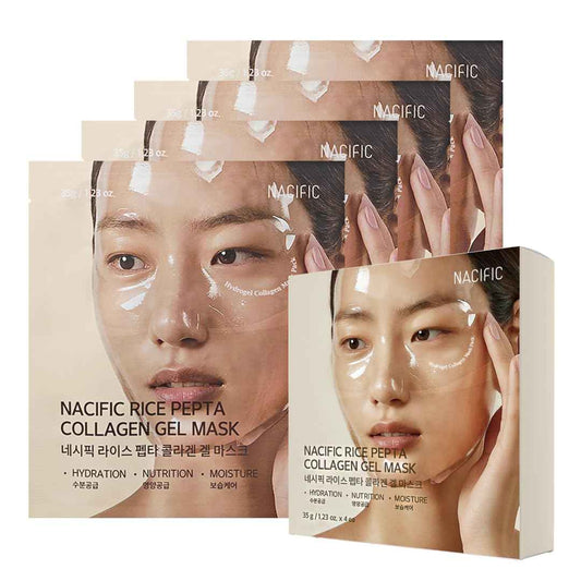 NACIFIC Rice Pepta Collagen Gel Face Mask (Rice Peptide) 4EA Set | Overnight Hydrogel Care for All Skin Types, Hydrating, Firming, Elasticity, Pore Minimizing, Glass Glow Skin | Korean Beauty