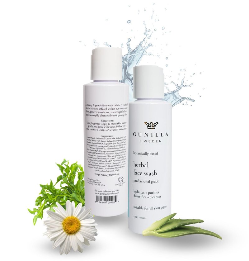 GUNILLA Herbal Face Wash - Very Gentle Daily Cream Cleanser for Dry, Normal, Sensitive Skin. Removes Dirt, Oil & Impurities. Plant-Based. Vegan. Natural. Concentrated 6.7 oz