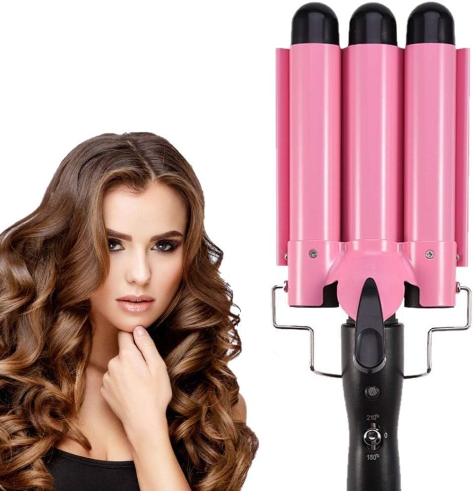 3 Barrel Curling Iron Wand - 26mm Adjustable Temperature Ceramic Hair Waver | Pink