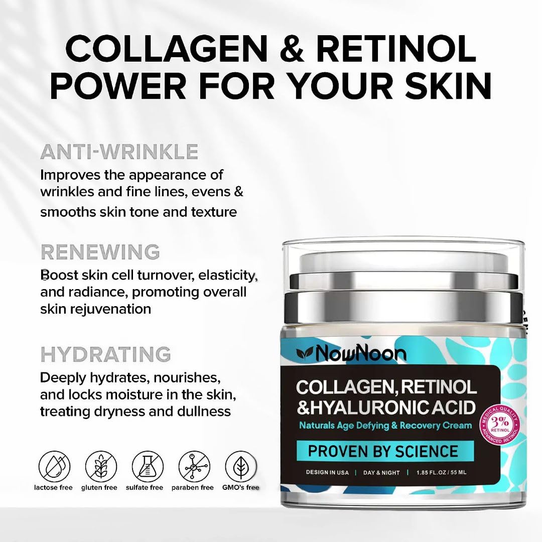 Collagen Retinol Hyaluronic Acid Cream - Anti-Wrinkle Hydrating Face & Neck Solution | 1.85 Fl. Oz.