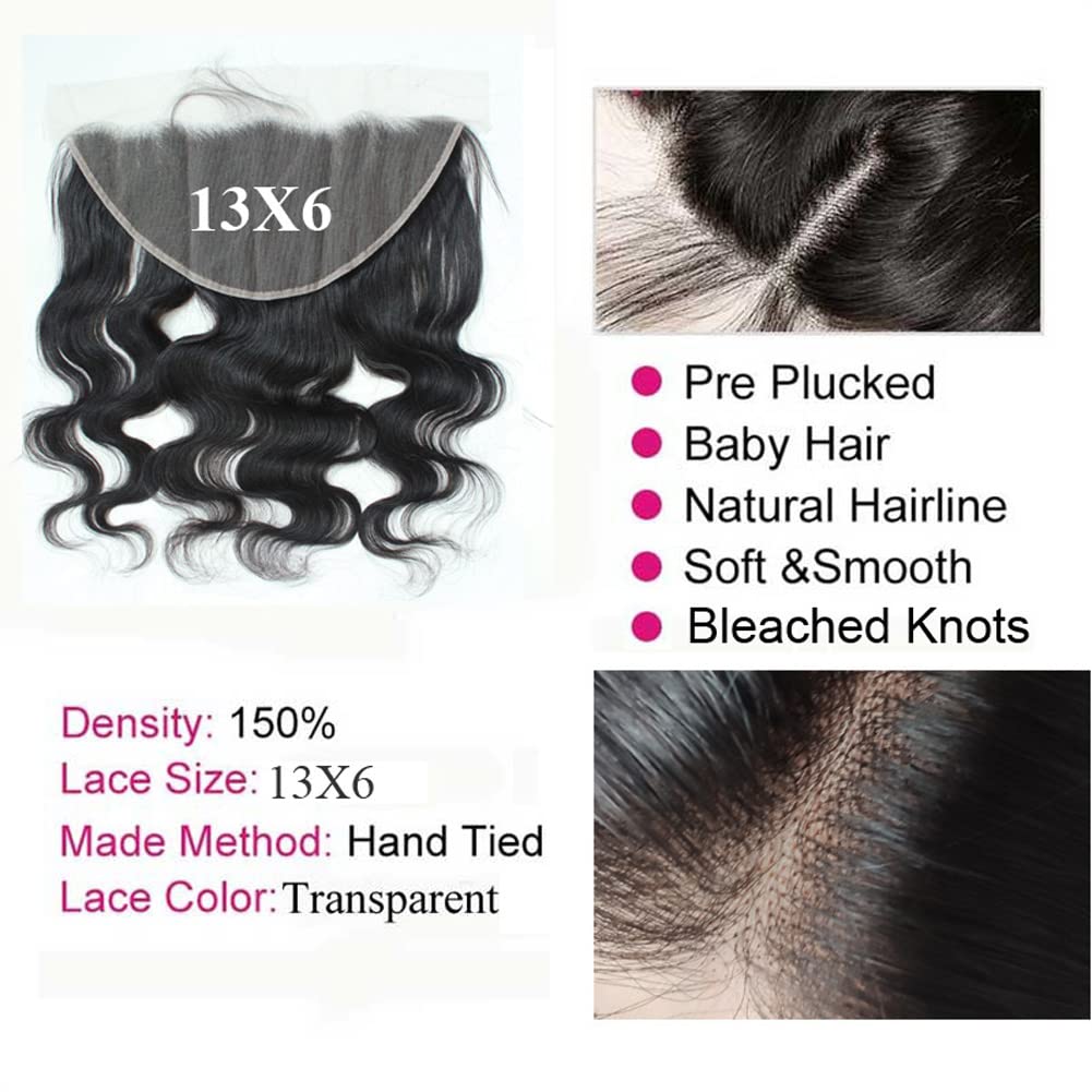 13X6 Ear To Ear Full Lace Frontal Closure - 14 Inch Natural Color, Pre-Plucked Body Wave Human Hair