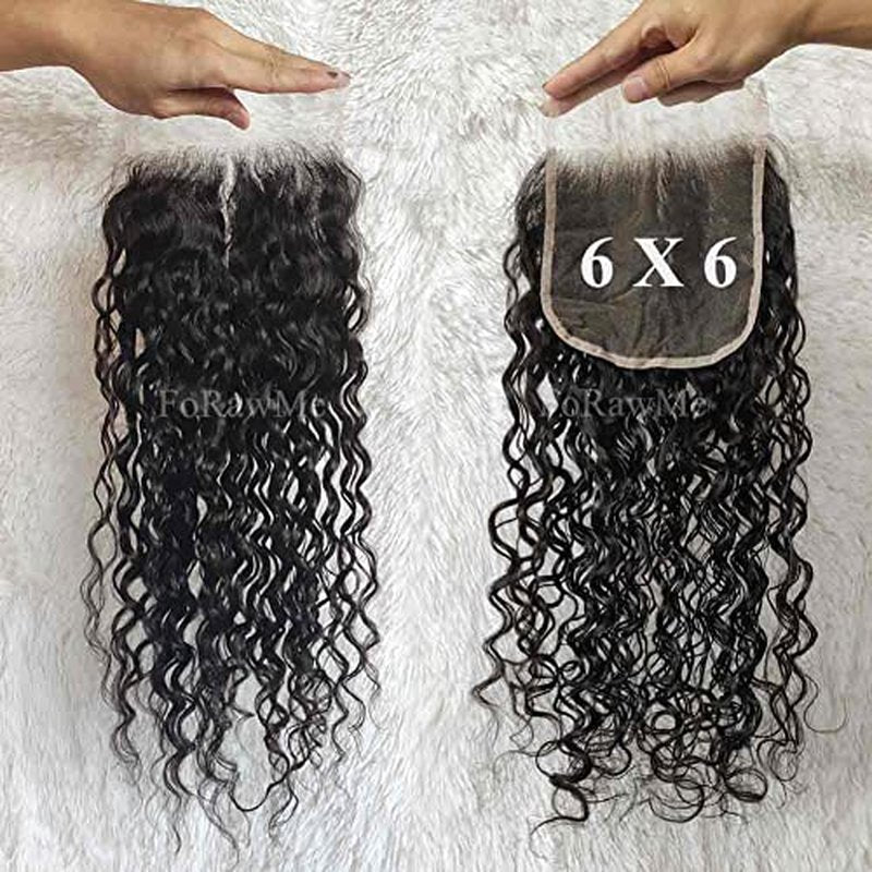 10A Unprocessed Brazilian Hair Transparent Swiss Lace Closure 6X6 20 Inch 1B Soft Remy Human Hair Water Wave Lace Closure With Pre Plucked