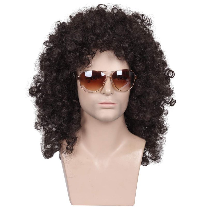 Medium Long Curly Kinky Dark Brown Natural Wig for Men - Realistic Style & Comfort