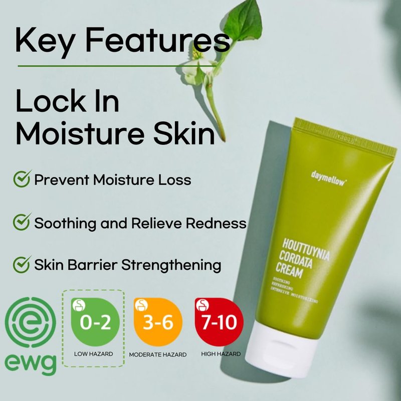 daymellow Houttuynia Cordata Real Soothing Cream 2.82fl.oz/80ml, Face Moisturizer, Heartleaf, Centella, Panthenol, Skin Barrier Repair, Acne, Soothes Redness Facial Cream Korean Skincare
