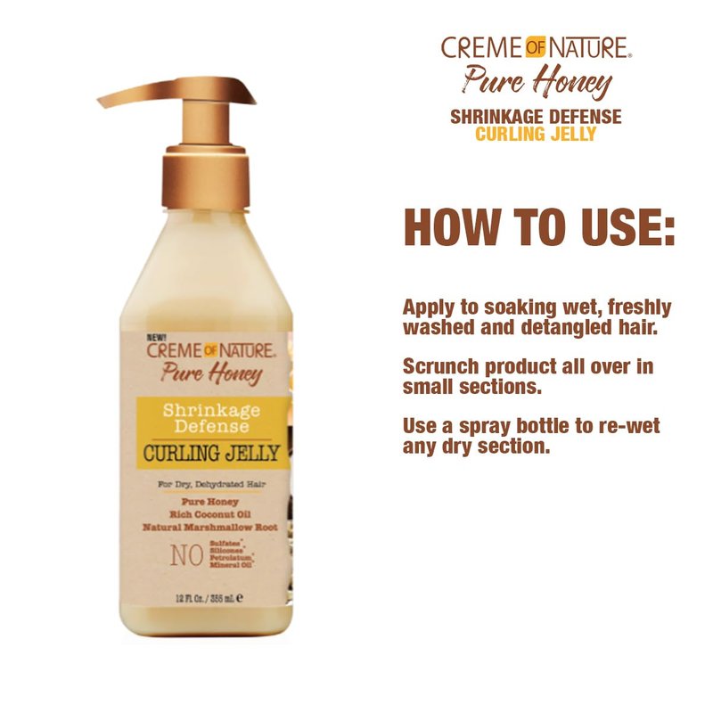 Creme of Nature Curling Jelly, Pure Honey, Coconut Oil and Shea Butter Formula, Shrinkage Defense, 11.5 Oz