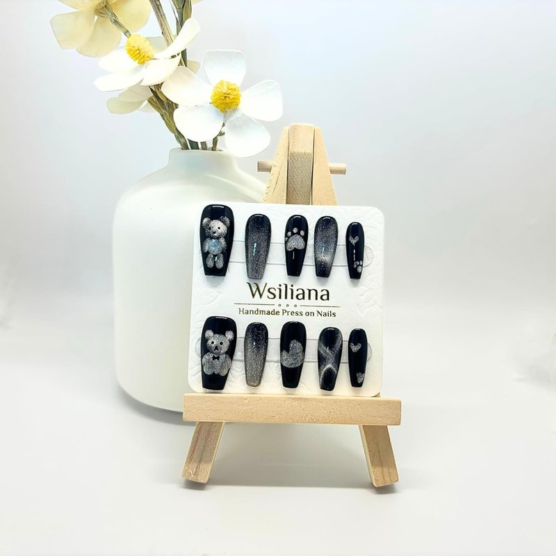 Press-On Fake Nails - Medium Short Coffin Style with 3D Charms | Cute Pink Tips, 10 Pcs with Storage Box