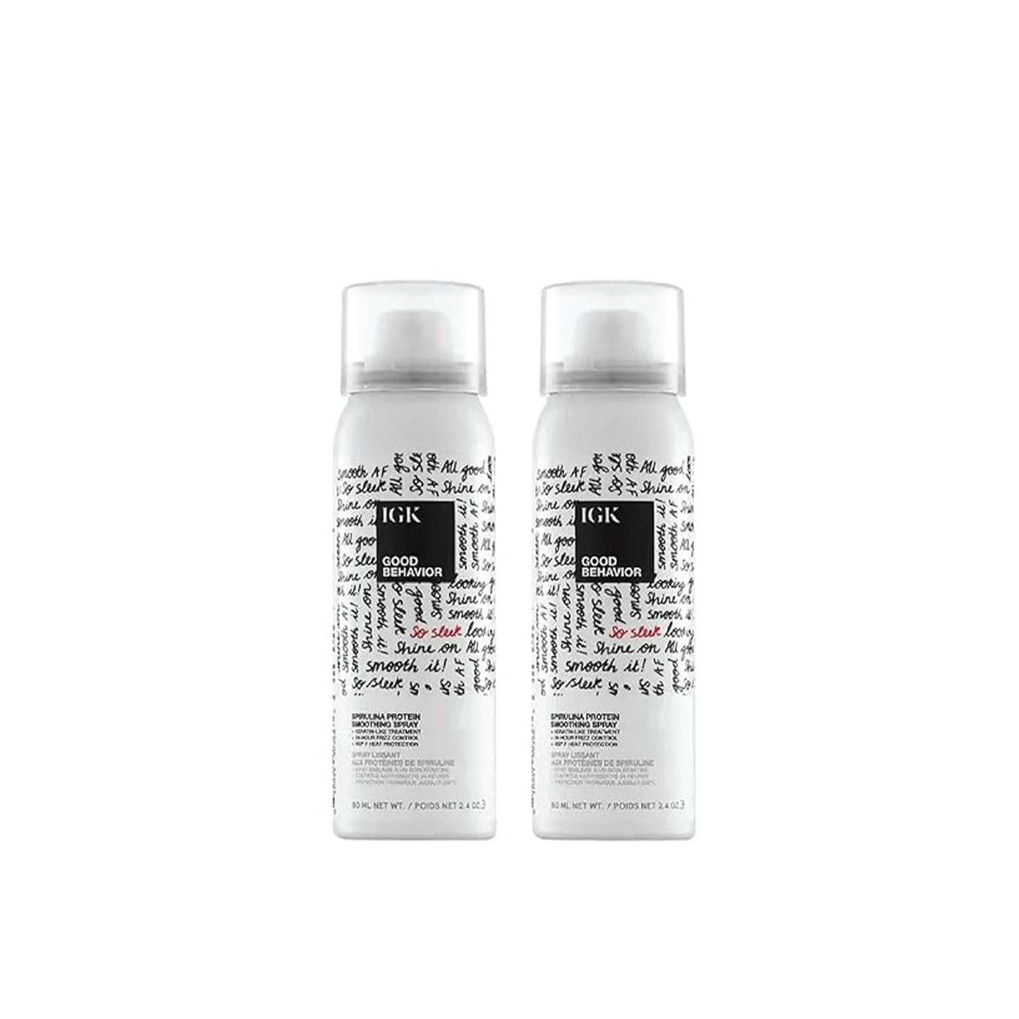 IGK Good Behavior Spirulina Protein Smoothing Travel Size Hairspray | Keratin Like Treatment | Hair Heat Protectant Spray | Frizz Control + Shine | 2.4 Fl Oz (Pack of 2)