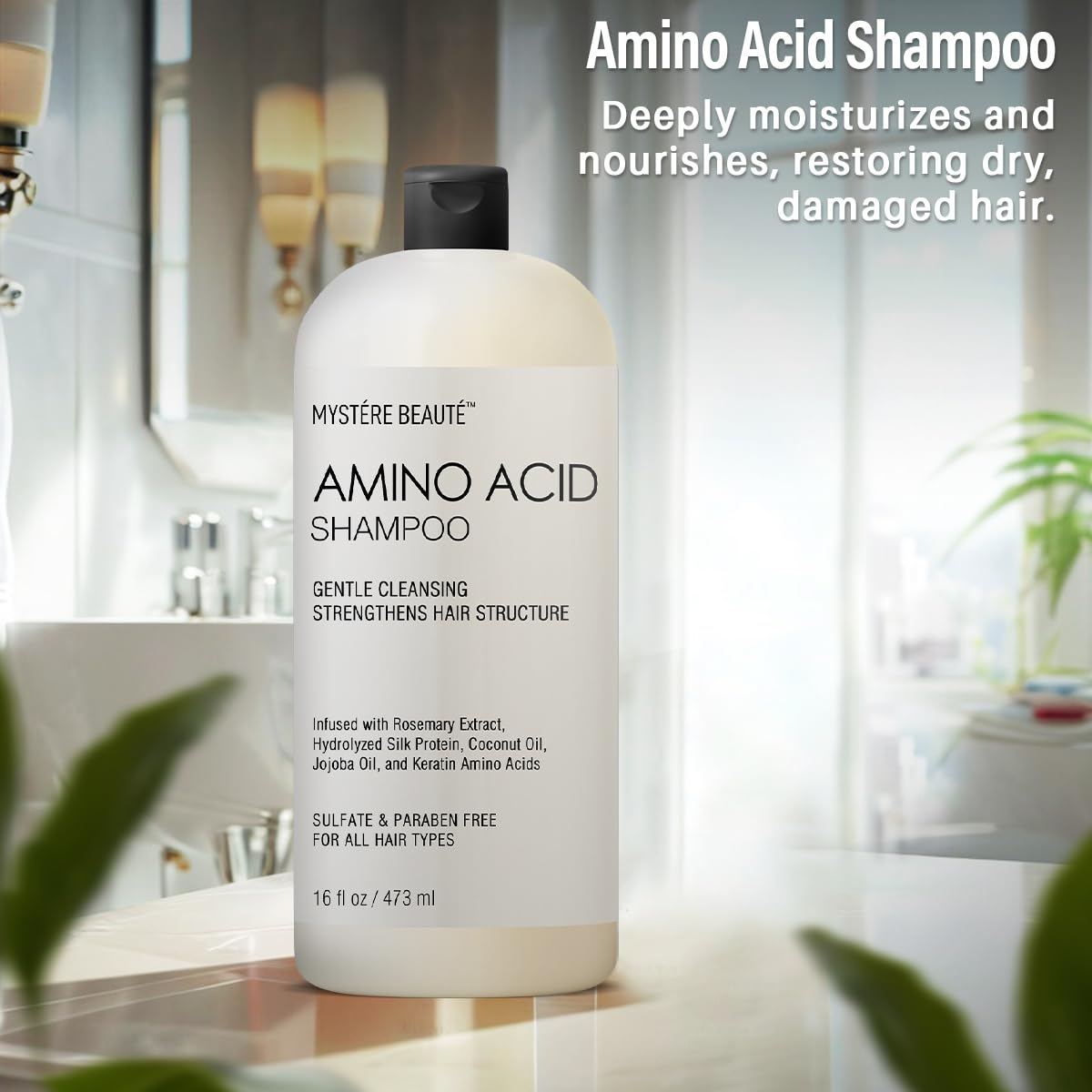 Amino Acid Shampoo and Conditioner Set for All Hair Types | Nourishing Amino Acid Hair Shampoo with Vitamin E & Jojoba Oil for Frizz Control & Shine Moisturizing Amino Acid Conditioner - 16 fl oz each