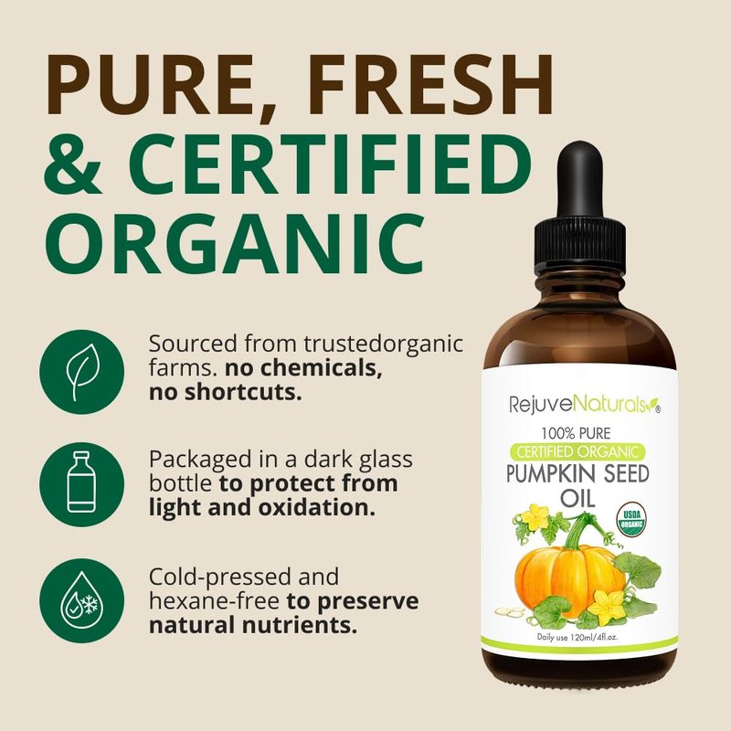 Organic Pumpkin Seed Oil - 100% Pure Cold Pressed | 4-Oz Bottle for Hair Growth & Moisturizing