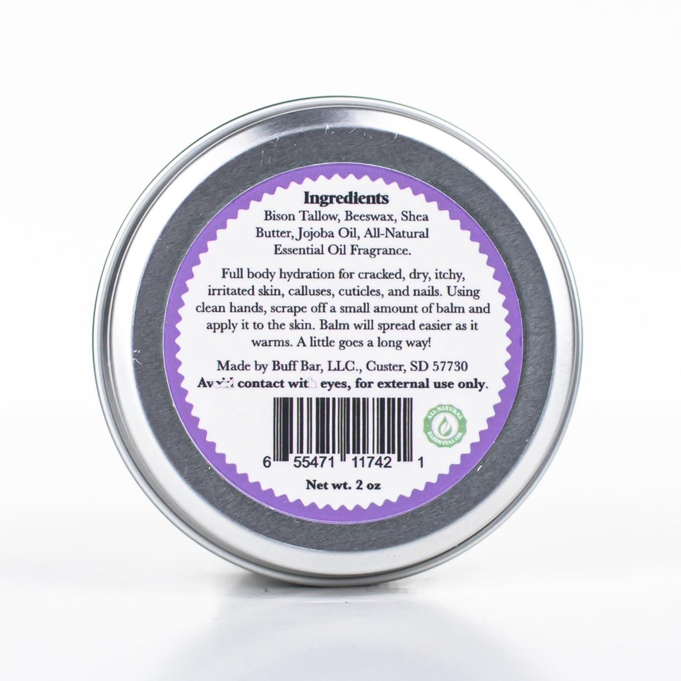 Big Crazy Buffalo Buff Bar Bison Tallow Balm Lavender Mint, All Purpose Skin Moisturizer, Dry Cracked Skin Hands Face Feet, Natural Non-Comedogenic Hydration, Sensitive Skin, 2 oz Tin (2-Pack)