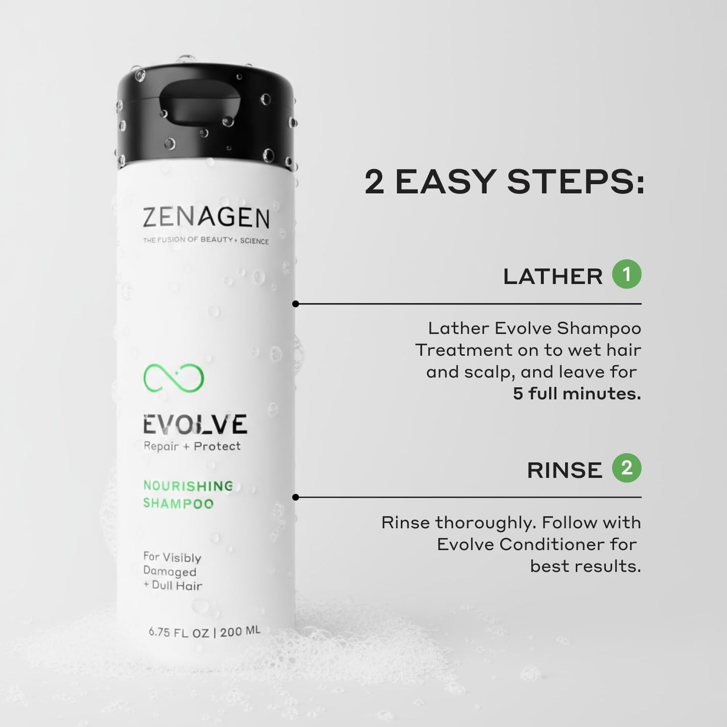 ZENAGEN Evolve Trio Kit for Visibly Damaged, Dull Hair | Nourishing Shampoo + Conditioner + Leave-In Conditioner, Restores Shine, Strength & Vitality, Plant-Based, Vegan, All Hair Types 1 ea