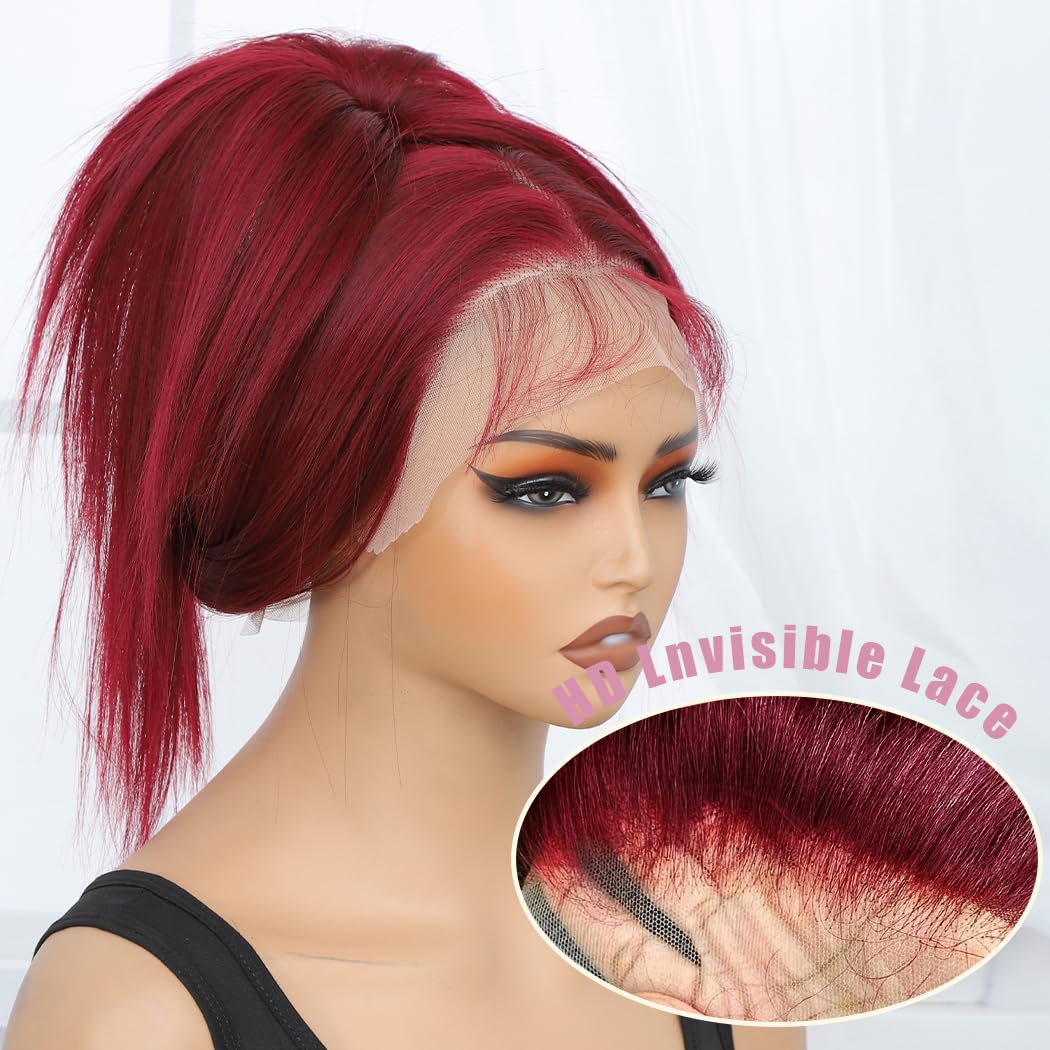 Koreyo 99j Burgundy Wig, Synthetic Lace Front Wig Pre-Plucked 13x4 HD Transparent 26 inch Long Straight Wine Red Lace Front Wig For Black Women Suitable For Everyday Wear