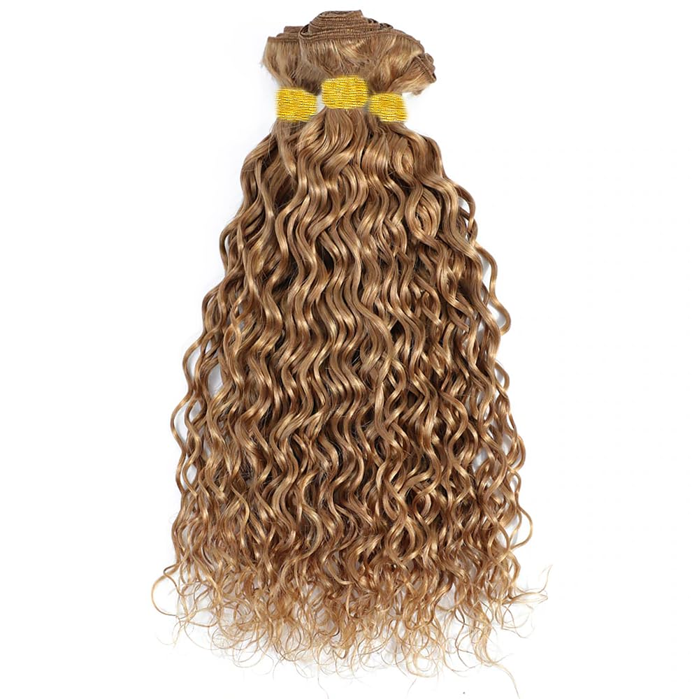 Honey Blonde Human Hair Bundles Color 27 Water Wave Bundles Human Hair Brazilian Unprocessed Virgin Hair 3 Bundles 12 14 16 Inch Honey Blonde Water Wave Bundles