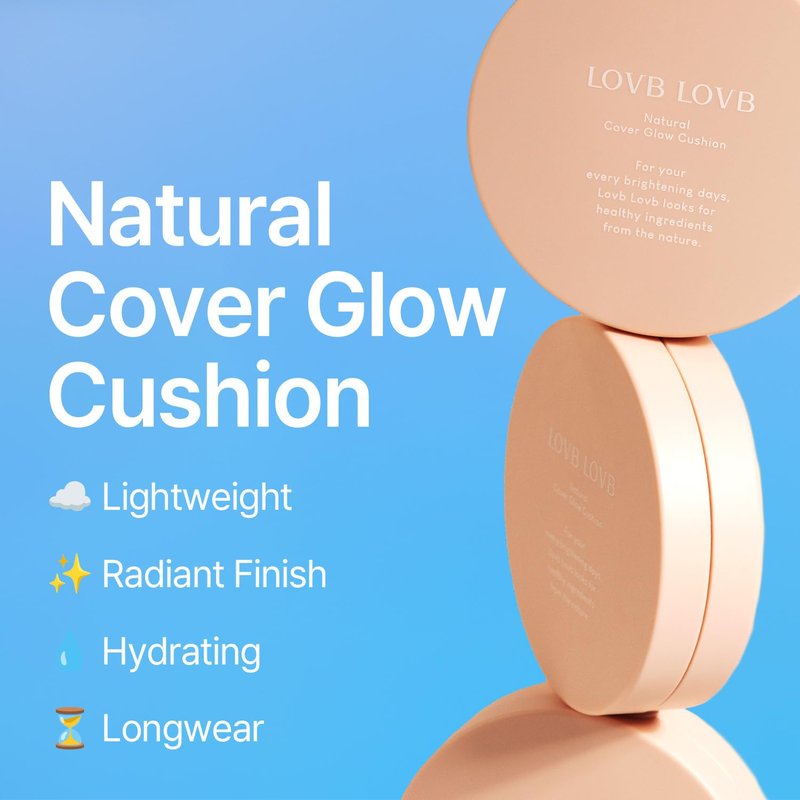 LOVB LOVB Natural Cover Glow Cushion Foundation | Satin Radiant Finish | Korean Foundation Makeup | Long-Lasting Natural Coverage | for All Skin Types 0.42 oz. (23N Natural Beige)