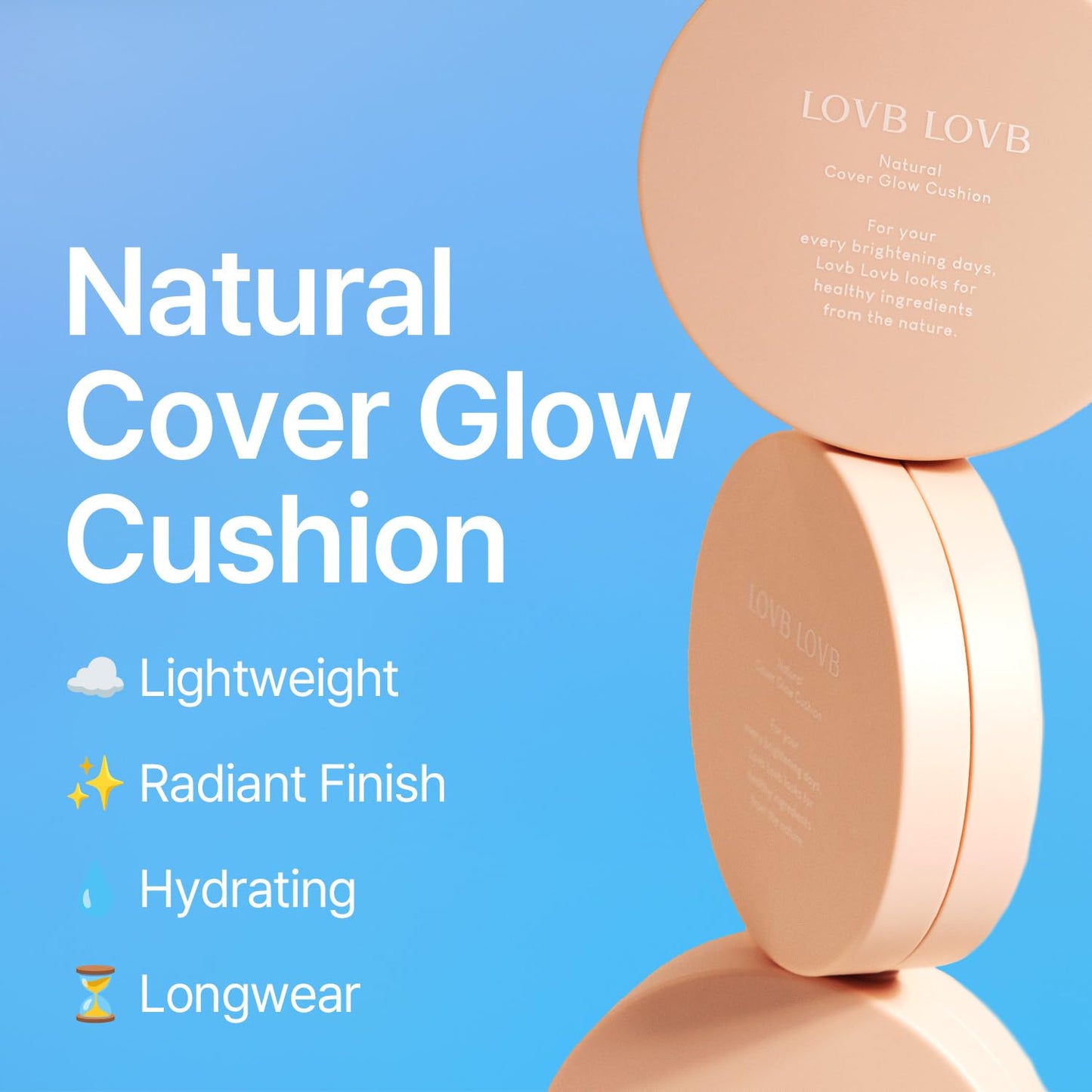 LOVB LOVB Natural Cover Glow Cushion Foundation | Satin Radiant Finish | Korean Foundation Makeup | Long-Lasting Natural Coverage | for All Skin Types 0.42 oz. (23N Natural Beige)