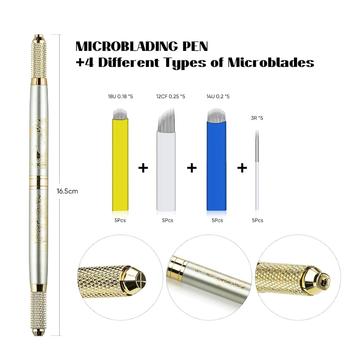 Mokohoa Microblading Eyebrow Pen Kits, Microblade Eyebrow Pencil,Microblading Supply,Permanent Eyebrow Makeup Tattoo Pen Kit for Beginners & Artist &Zipper Bag,Blades,Ink Cups,Finger Gloves