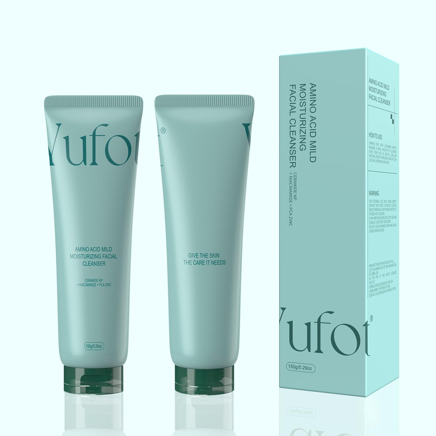 Yufot Gentle Facial Cleanser, Glycerin for Hydrating, Gentle Coconut-derived Cleansing Agents, Niacinamide (Vitamin B3) + Zinc PCA for Sebum Control, Ceramide NP + Centella for Calm (5.29oz.)