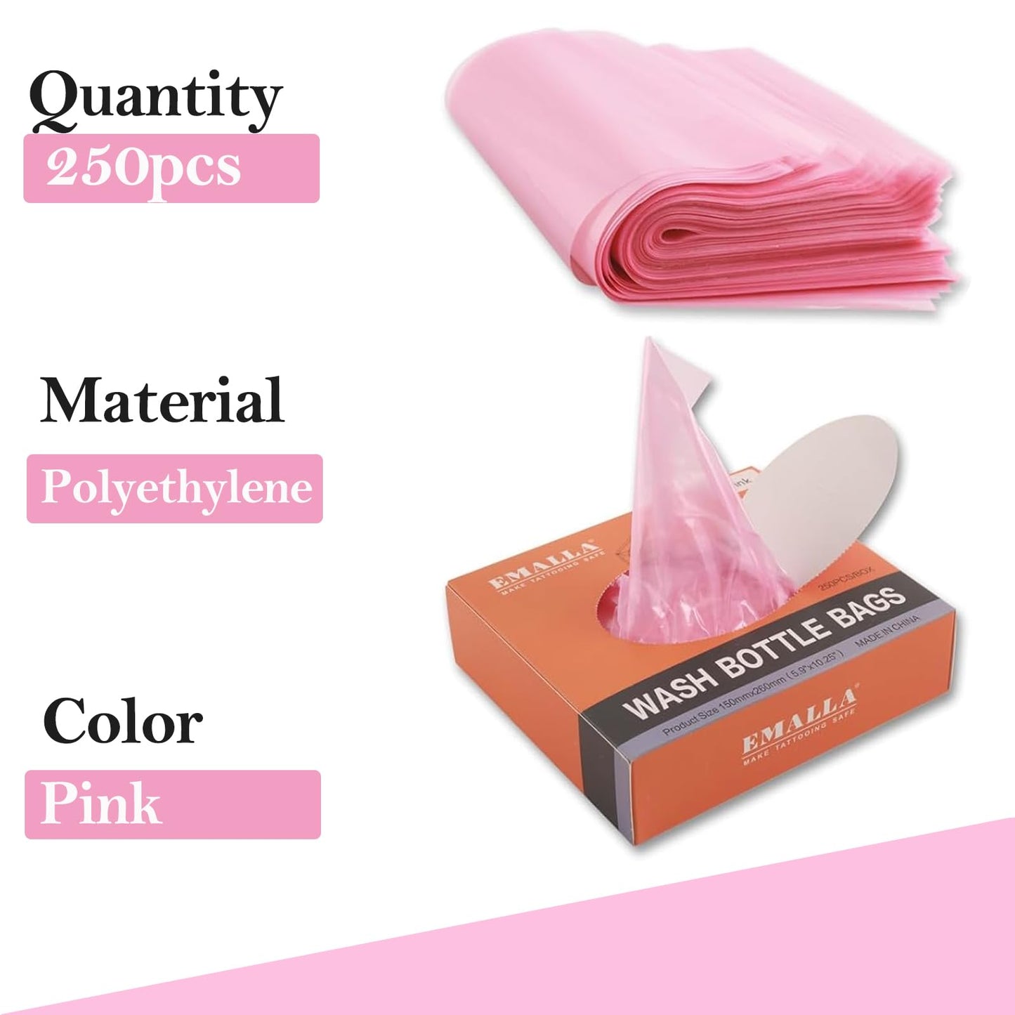 Bottle Bags Pink, Urknall 250pcs Squeeze Bottle Bags Pink Wash Bottle Covers Sleeves Disposable Tattoo Bottle Bags 6 X 10 Inch Squeeze Bottle Covers Barrier