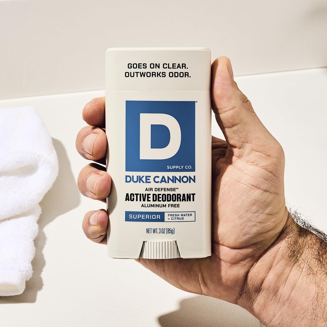 Duke Cannon Air Defense Active Deodorant Aluminum Free, 3x Protection, Aloe Vera & Vitamin E, 3 oz – Midnight Swim, Sawtooth, Superior (Pack of 3)