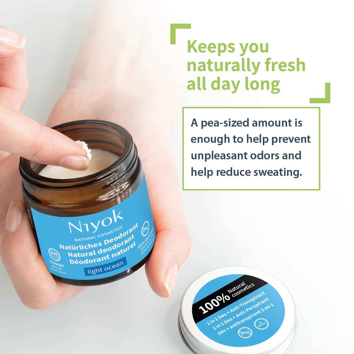 Niyok Natural Cosmetics, 2-in-1 Aluminum Free Natural Deodorant and Antiperspirant, Light Ocean, 40 ml, 2-Pack