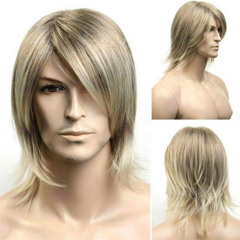 Mens Blonde Straight Wig - Natural Synthetic Hair Replacement | Side Part, Perfect for Halloween Costumes