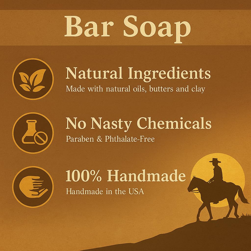 Three Dubs Ranch Gunfighter: Handmade All-Natural, Goat Milk Soap Bars made with Tallow, For Hands & Body. Leather, Tobacco, Whiskey scented Soap Bars. Made in Texas. (3.5 oz Bar 3 Pack)