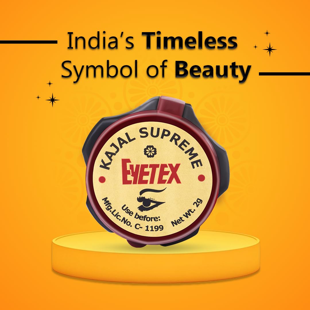 Eyetex Kajal Supreme Paste, Black, Pack of 10, Baby-Safe, All Natural Kajal, Skin-Friendly, Cooling Effect on Eyes, Popular for over 80 years, Vegan